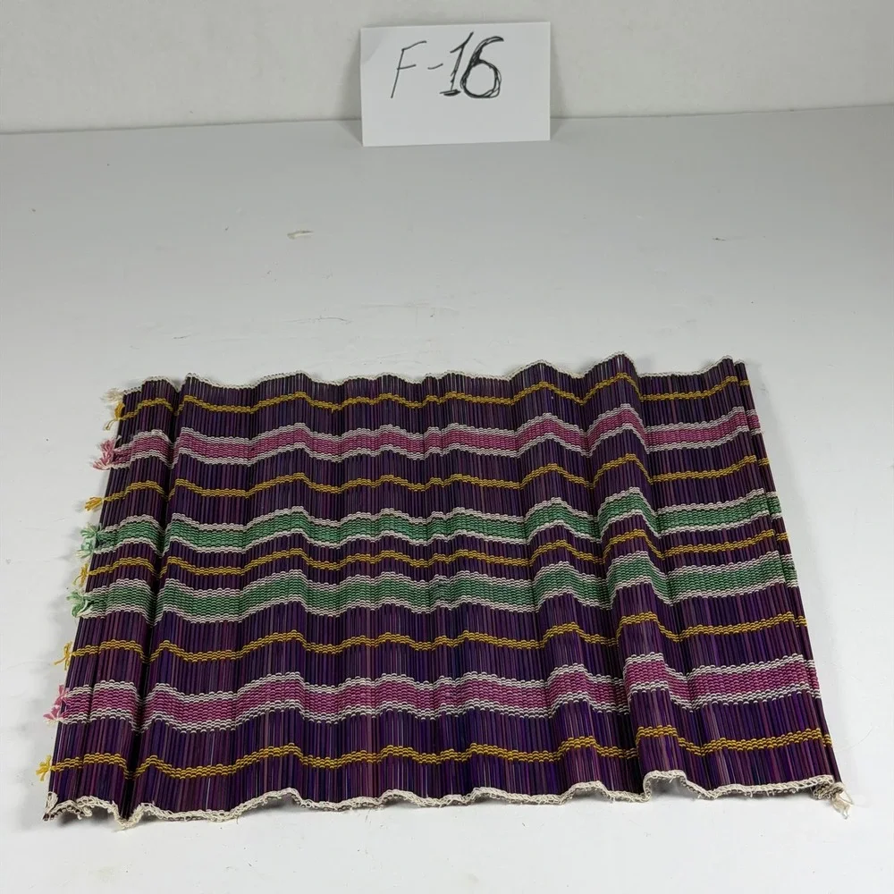 Set of 4 Bamboo Placemats Multi-Color Striped Rollable Dining Mats F-16